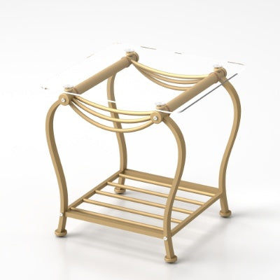 Tempered Glass Surface 3-Piece Coffee Table Set Decor Rectangle Coffee Table With 2 Square End Side Table Unique Design Coffee Table With Sturdy Construction For Living Room  Elegant Gold