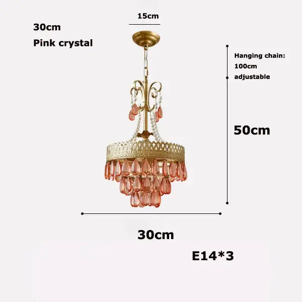 Filigree gold crystal led ceiling chandelier with pink crystals and adjustable hanging chain for dining room decorbites crystal led