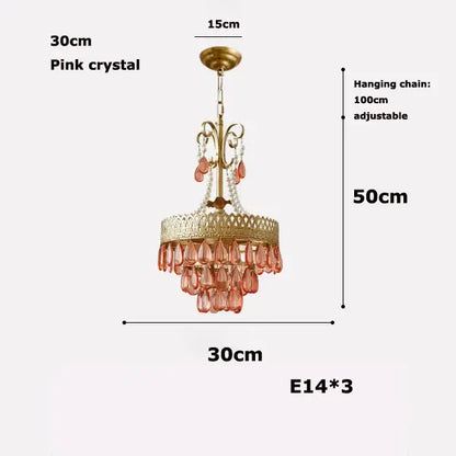 Filigree gold crystal led ceiling chandelier with pink crystals and adjustable hanging chain for dining room decorbites crystal led