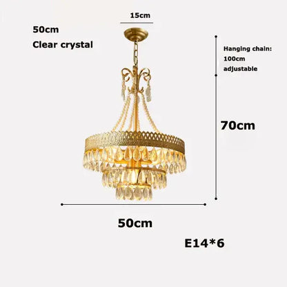 Filigree gold crystal led ceiling chandelier with clear crystal droplets and ornate frame for dining room decorbites crystal led