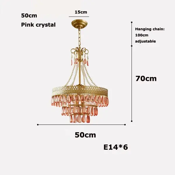 Filigree gold crystal led ceiling chandelier with cascading pink crystal droplets and decorative lattice frame for dining room decorbites crystal led