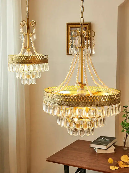 Filigree gold crystal led ceiling chandelier with intricate detailing and cascading teardrops for dining room decorbites crystal led