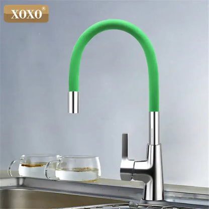 Green flexible silica gel nose kitchen faucet with chrome handle base branded xoxo for gel nose kitchen use