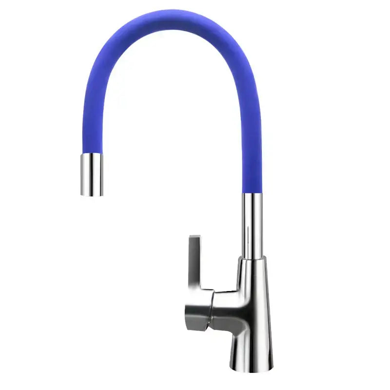 A modern nose kitchen faucet with a flexible blue silica gel nose and a sleek chrome handle and base