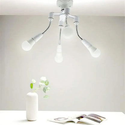 White ceiling-mounted adjustable light fixture with flexible arms and multiple bulb sockets e27 base extension adaptor