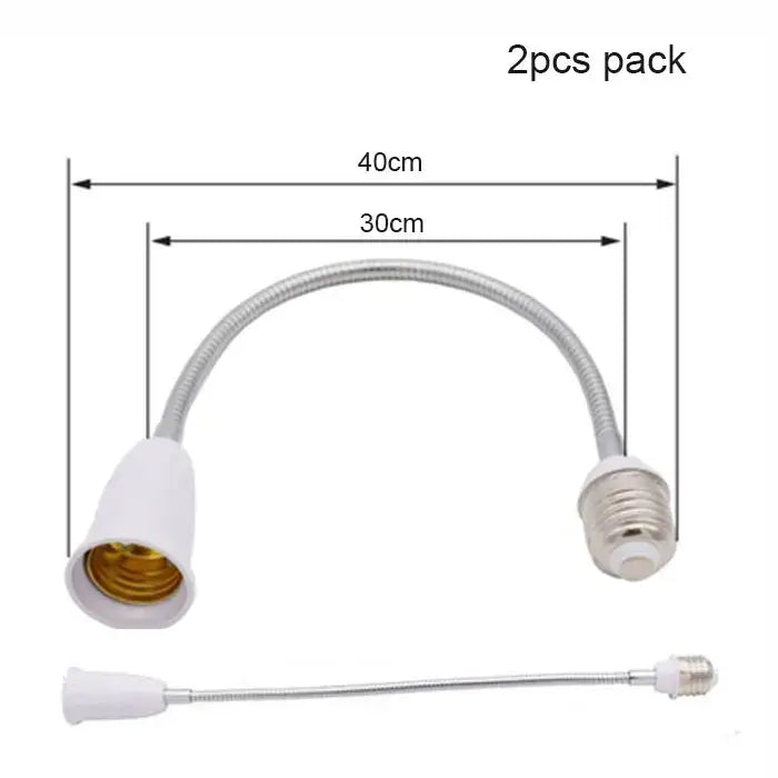 Flexible white and gold decorbites gooseneck e27 base extension adaptor with white plastic base and metallic screw ends