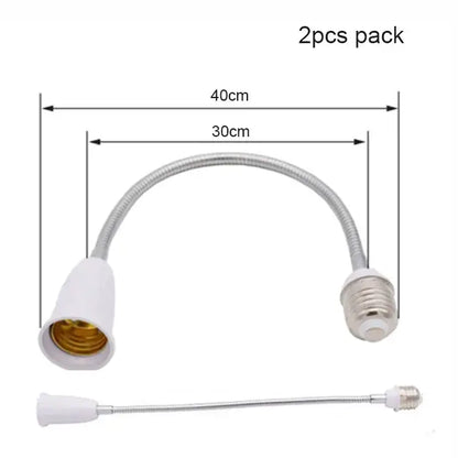 Flexible white and gold decorbites gooseneck e27 base extension adaptor with white plastic base and metallic screw ends