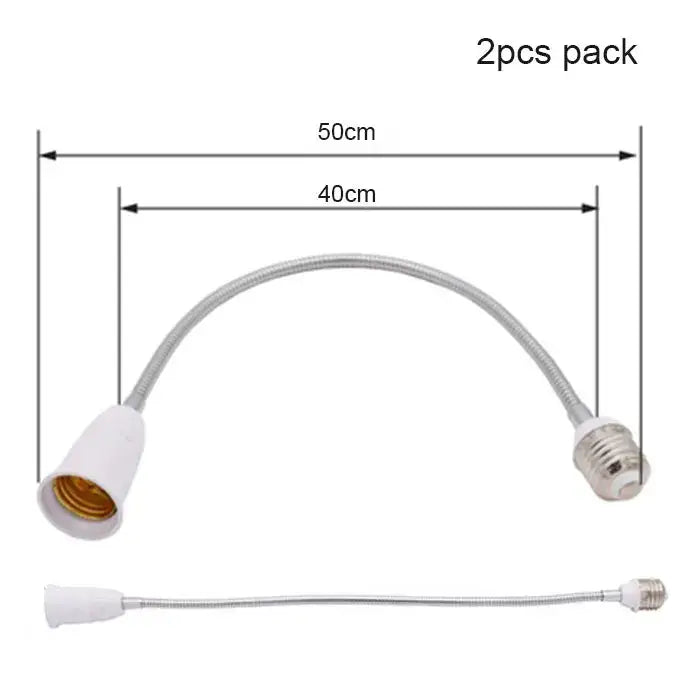 Silver flexible gooseneck extension adaptor with white plastic ends and threaded metal bases for decorbites gooseneck e27 lamp