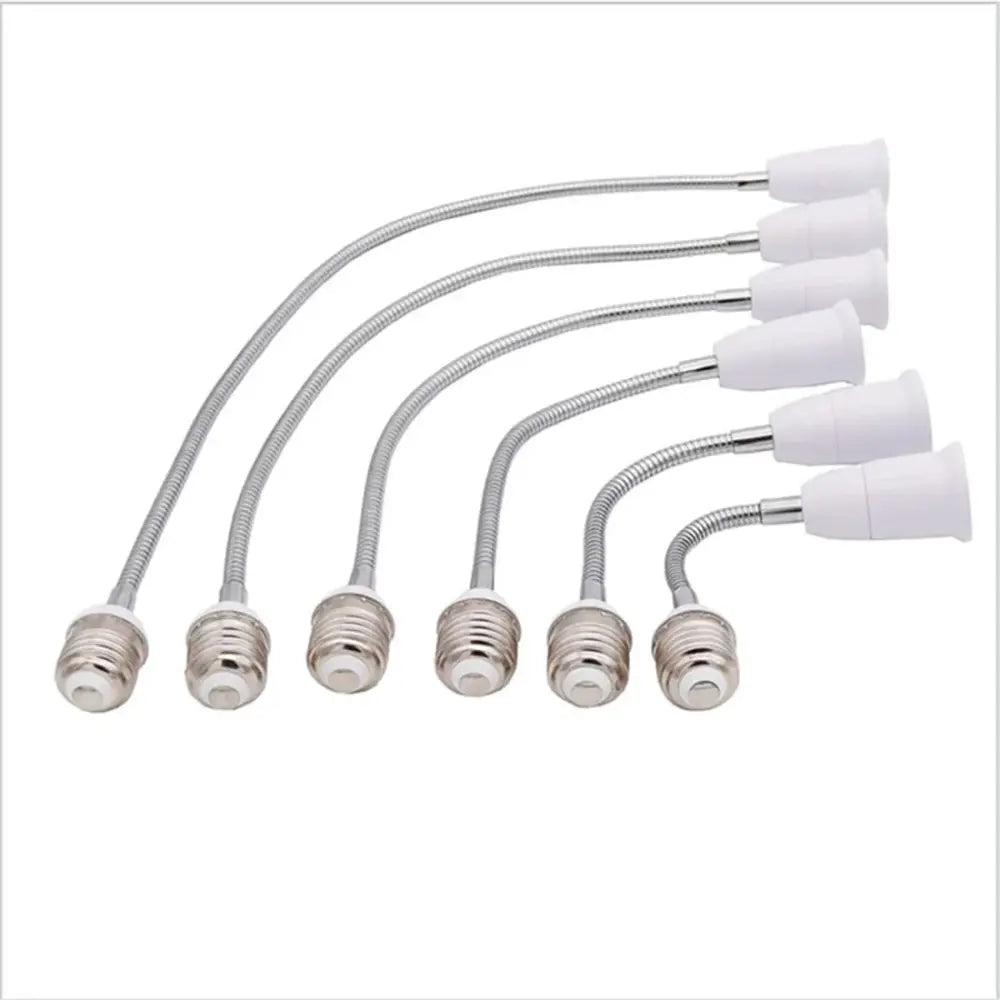 Set of six flexible white and gold decorbites gooseneck e27 base extension adaptors with metallic screw bases for lamps