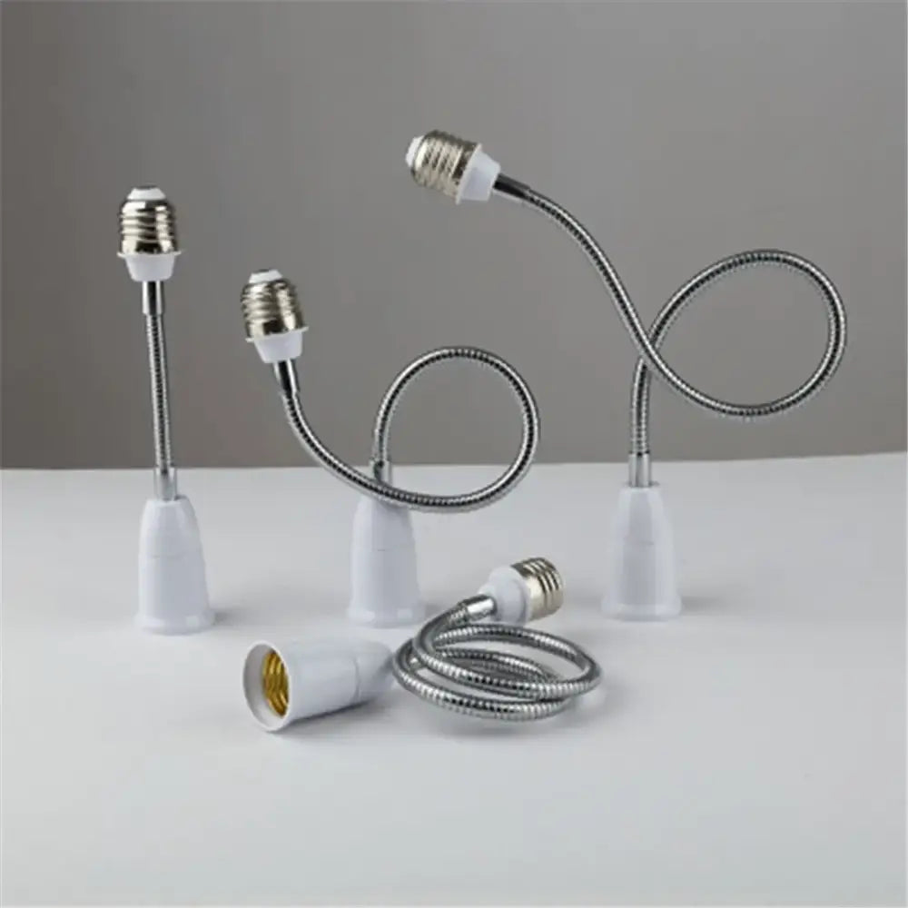Flexible white and gold e27 base extension adaptor with plastic base and metallic socket for decorbites gooseneck e27 lamps