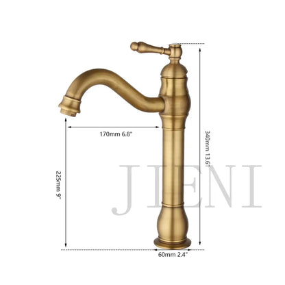 Antique brass faucet with ornate curved spout paired with decorbites black ceramics sink bathroom basin set