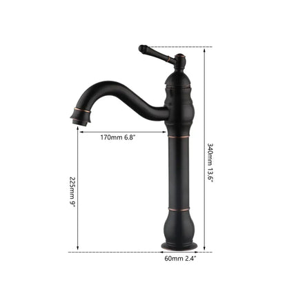 Black matte-finished brass faucet with copper accents paired with decorbites black ceramics sink for bathroom basin set