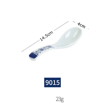 White imitation porcelain spoon rest with blue floral pattern and navy accent from floral blue and white dinner set