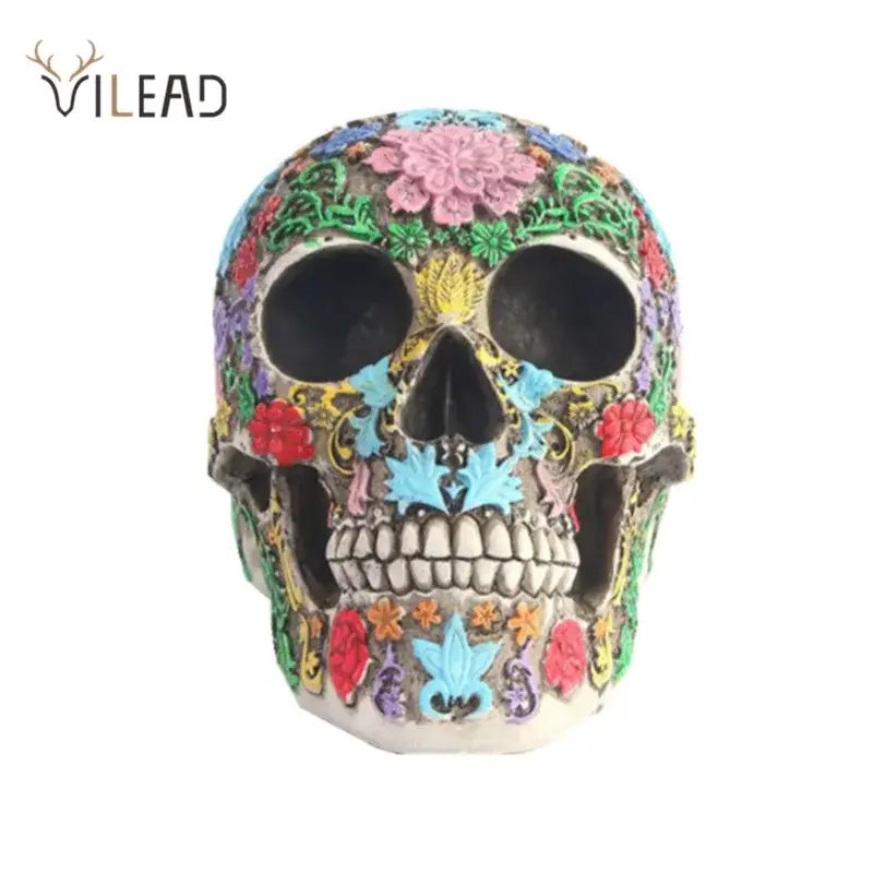 Vilead floral colorful skull ornaments with vibrant pink red blue green and yellow patterns for living room decor