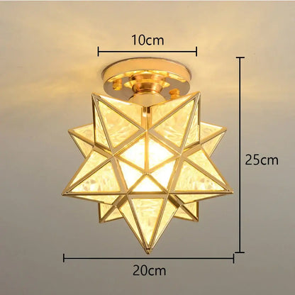 Golden star-shaped floral gold glass crystal led ceiling chandelier with geometric faceted translucent panels for living room