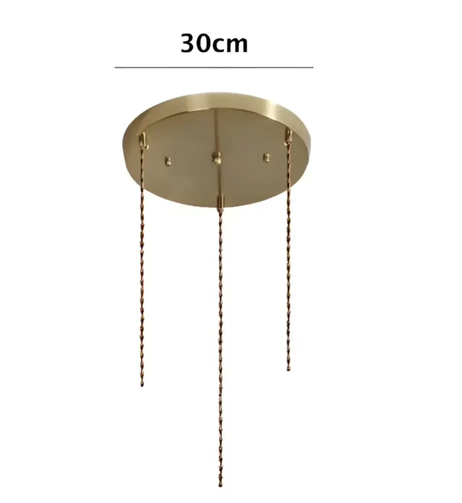Brass circular ceiling pendant light with three hanging chains for living room glass pendant lights in golden brass
