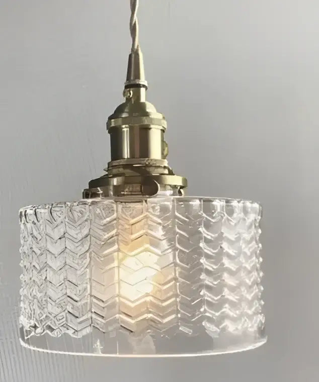 Clear glass pendant lights with brass finish and chevron pattern for living room floral green glass pendant lights