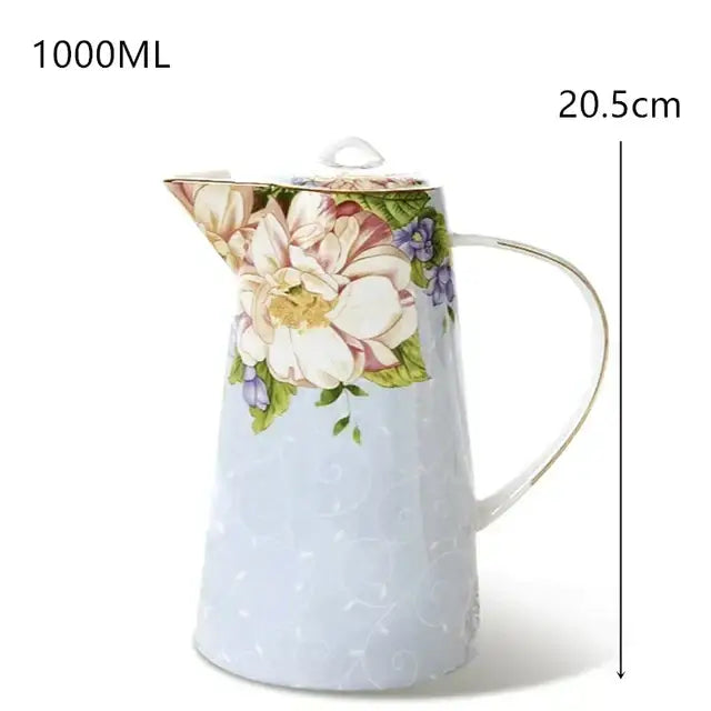 Delicate light blue decorbites bone china tea set pitcher with floral design and embossed pattern for dining room decor