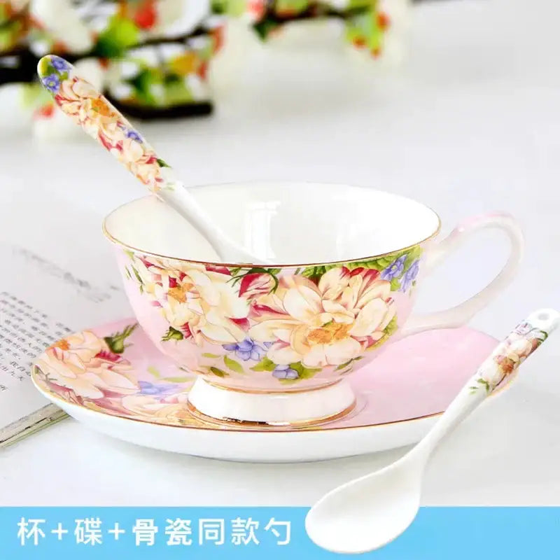 Pink floral porcelain teacup with gold trim and matching saucer from decorbites bone china tea set dining room pitcher