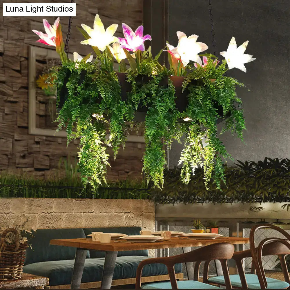 Decorbites™ industrial metal black island pendant light with e26 e27 led bulbs and glowing white pink flower design