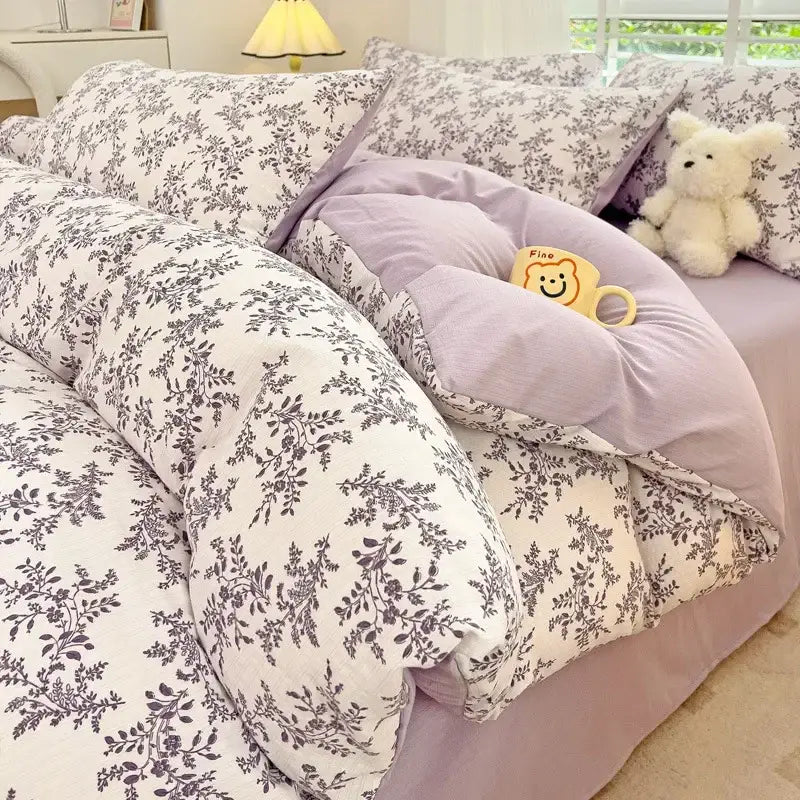 Lavender and white floral-patterned comforter set with decorbites cotton flower printed soft plush fabric for bedroom bedding