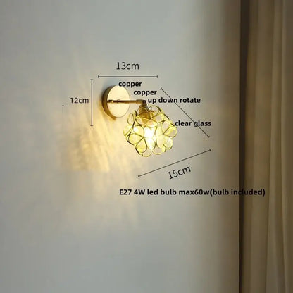 Copper wall light with clear glass flower design from decorbites butterfly glass for pink and teal bedroom decor