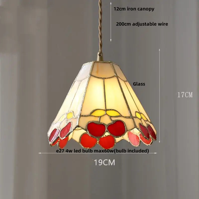 Floral red and amber glass pendant lamp with tiered cherry motif crafted from crown diamond glass panels by decorbites crown diamond