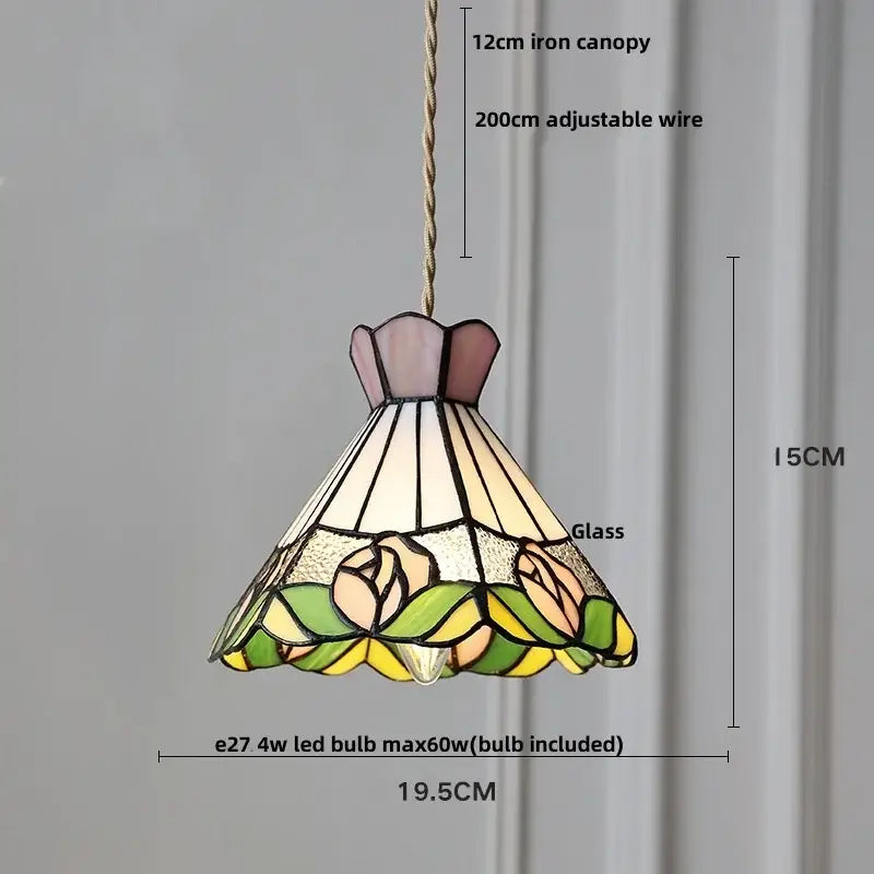A delicate floral red and amber glass pendant lamp with tiffany-style crown diamond glass panels for elegant decorbites crown diamond lighting