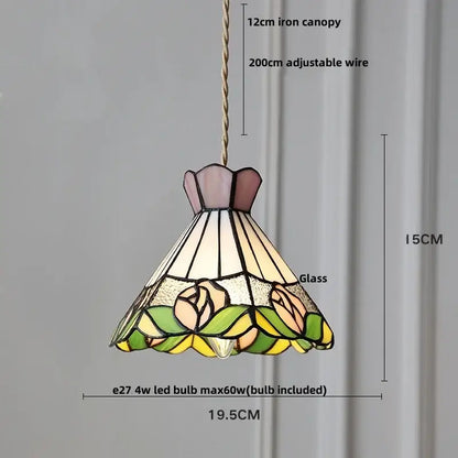A delicate floral red and amber glass pendant lamp with tiffany-style crown diamond glass panels for elegant decorbites crown diamond lighting