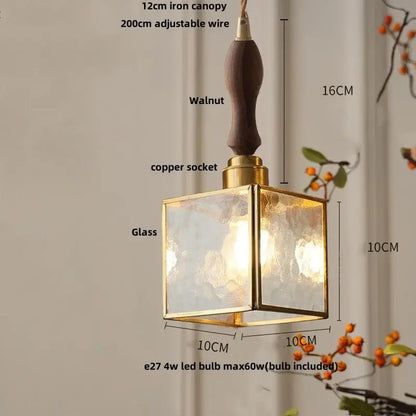 Floral red and amber glass pendant lamp with brass frame walnut canopy and copper socket for decorbites crown diamond lighting