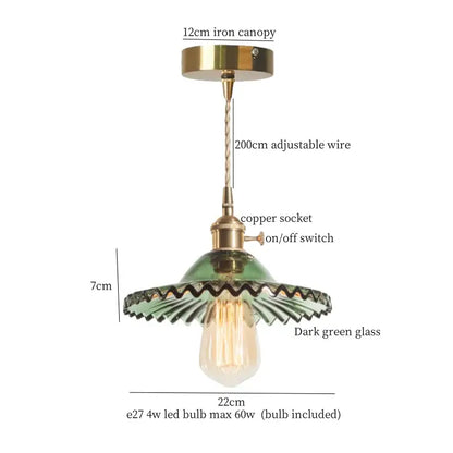 Dark green glass pendant lamp with brass glass led canopy and copper socket for bedroom decorbites brass glass fixture