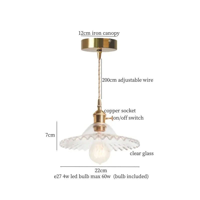 Floral red glass pendant lamp with brass hardware featuring scalloped clear glass shade and brass glass led decorbites brass glass