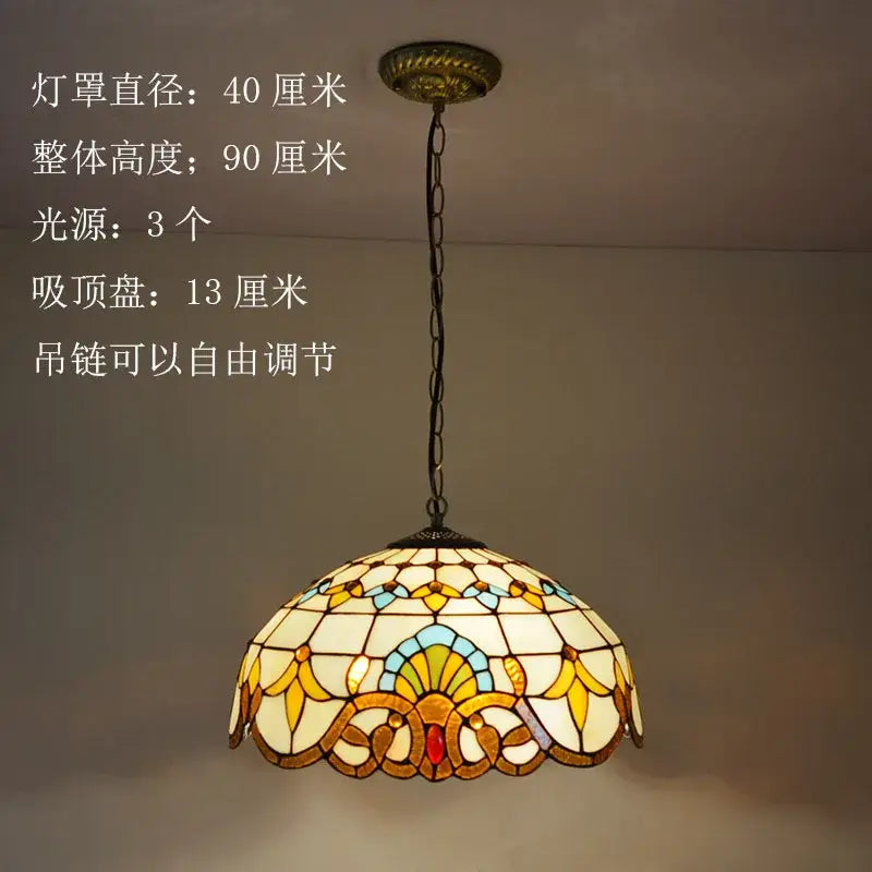 Floral stained glass baroque tiffany pendant light with dome shade featuring cream yellow blue and red patterns for dining room decorbites baroque tiffany