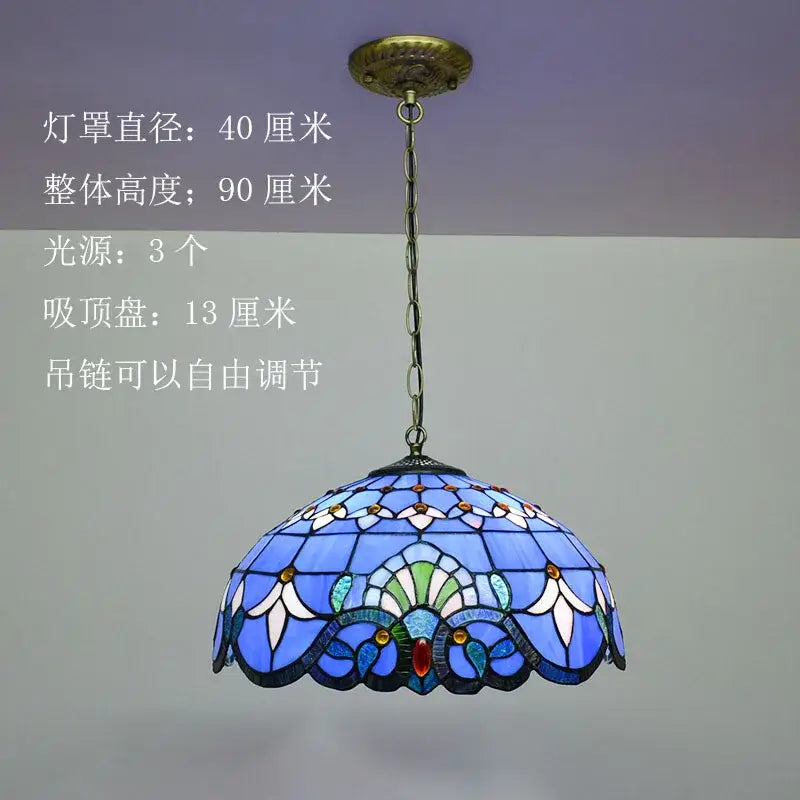 A blue stained glass baroque tiffany pendant light with floral green white red and gold patterns for dining room decorbites baroque tiffany