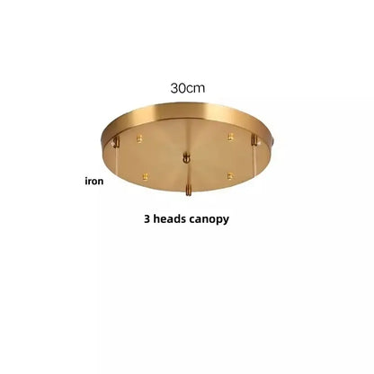 Gold-finished iron ceiling canopy with 30cm diameter and three mounting points for glass copper led pendant light fixture