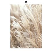 Beige flower grass ornamental print on rectangular canvas beige and cream colors decorative wall art by decorbites