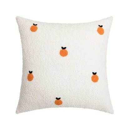 White fluffy pillow with embroidered orange fruit motifs pillow cover for decorbites fluffy comfort avocado green decor