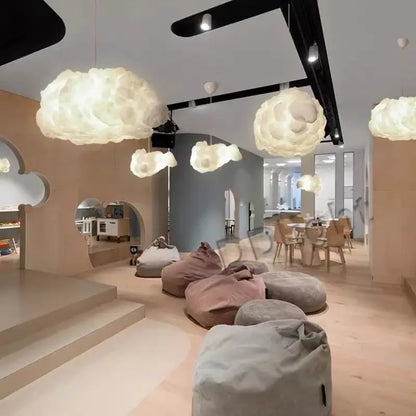 Fluffy white cloud ceiling chandelier with soft texture and warm white illumination for bedroom pendant light