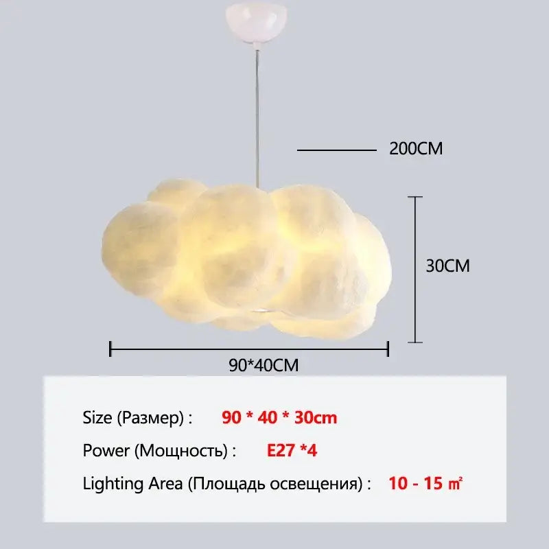 Fluffy white cloud chandelier pendant light with soft glowing textured surface and warm yellow illumination by decorbites