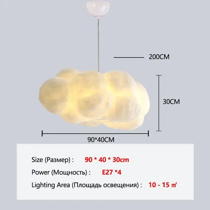 Fluffy white cloud chandelier pendant light with soft glowing textured surface and warm yellow illumination by decorbites