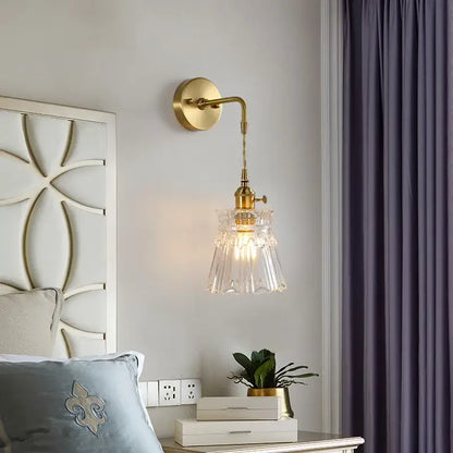 A brass glass led wall sconce with a clear fluted glass shade for bedroom decorbites brass glass lighting