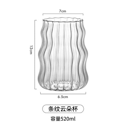 Clear glass coffee mug with vertical wavy ridges and fluted base from decorbites glass coffee mug set