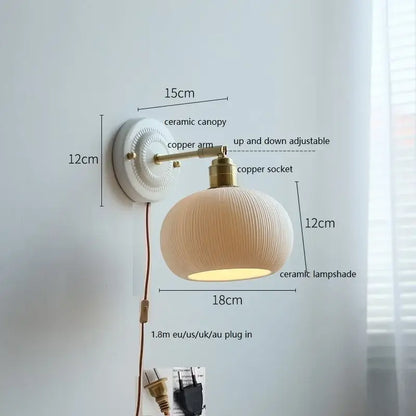 Fluted cream ceramic wall lamp with brass accents featuring a ribbed lampshade for bathroom decorbites ceramic wall use