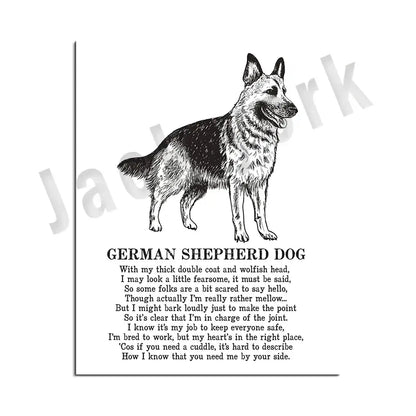 Framed black and white german shepherd dog breeds poster featuring decorbites decor for bedroom wall art