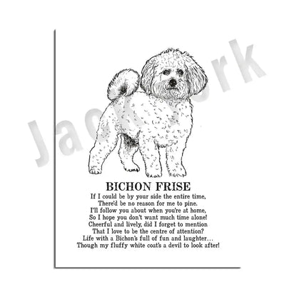 Framed black and white bichon frise dog breeds poster with poem for bedroom wall art decorbites dog breeds collection