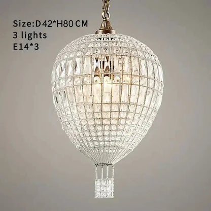 French balloon crystal pendant light featuring clear faceted crystals with a brass-finished metal frame for luxury decorbites pendant lights