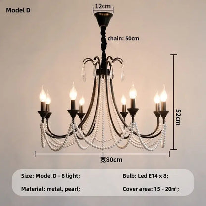 Black e14 candle chandelier with black metal frame pearl strands and crystal accents for living room decorbites black e14