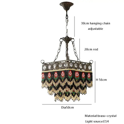 Ornate french brass crystal floral chandelier with red green and cream beaded fringe for brass crystal ceiling decorbites french brass