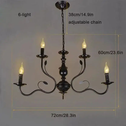 Black wrought iron french candle chandelier with six candle-style lights and adjustable chain for dining room decorbites french candle