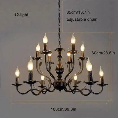 Antique bronze french candle chandelier with 12 candle-style lights and adjustable chain for dining room decorbites lighting